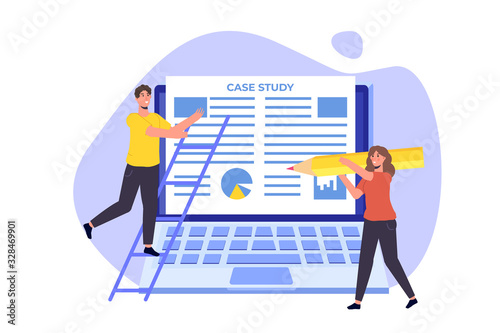 Case study concept with characters. Flat style vector illustration