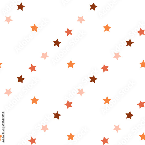 Seamless pattern in charmed beautiful orange and brown stars on white background for plaid  fabric  textile  clothes  tablecloth and other things. Vector image.