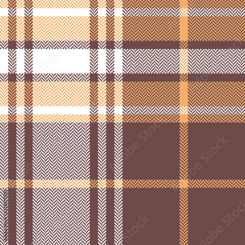 Seamless check plaid pattern. Autumn winter tartan plaid large background in taupe brown, orange, and white for flannel shirt, scarf, blanket, throw, duvet cover, or other fashion textiles.