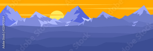 Vector landscape with mountain range clouds in matte blue color.