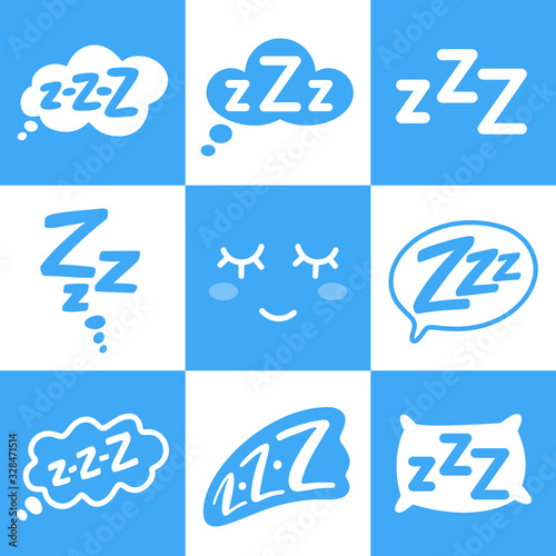 Z-z-z text on text bubble. Printable graphic tee. Design doodle for print. Vector illustration. Colorful tag. Zzz Cartoon hand drawn comic style. Icon for sleeping mode