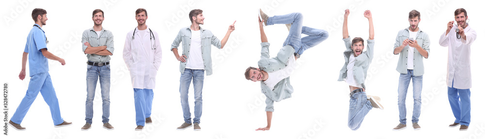 collage doctor and young man isolated on white collage doctor and young man isolated on white