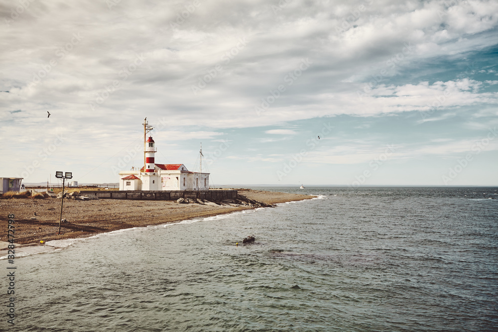 Lighthouse at the end of the world, Punta Delgada along the Strait of Magellan, color toning applied, Chile.
