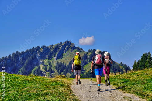 Gruppe auf Wanderung in den Alpen, Bayern