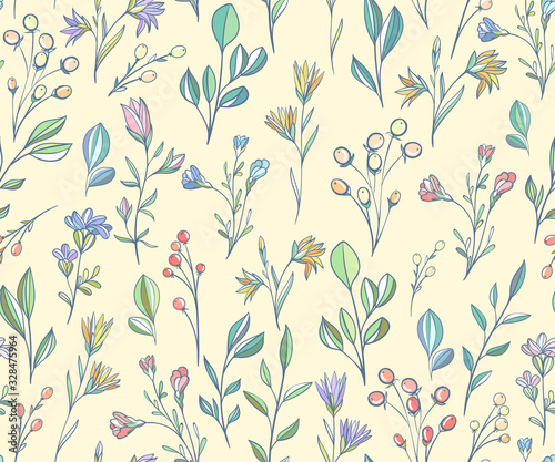 Seamless pattern with meadow flowers. Scandinavian style