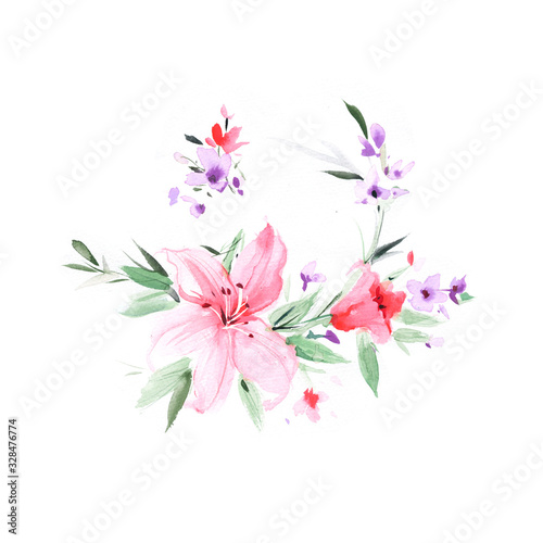 Flowers watercolor illustration.Manual composition.Big Set watercolor elements   Design for textile  wallpapers   Element for design Greeting card