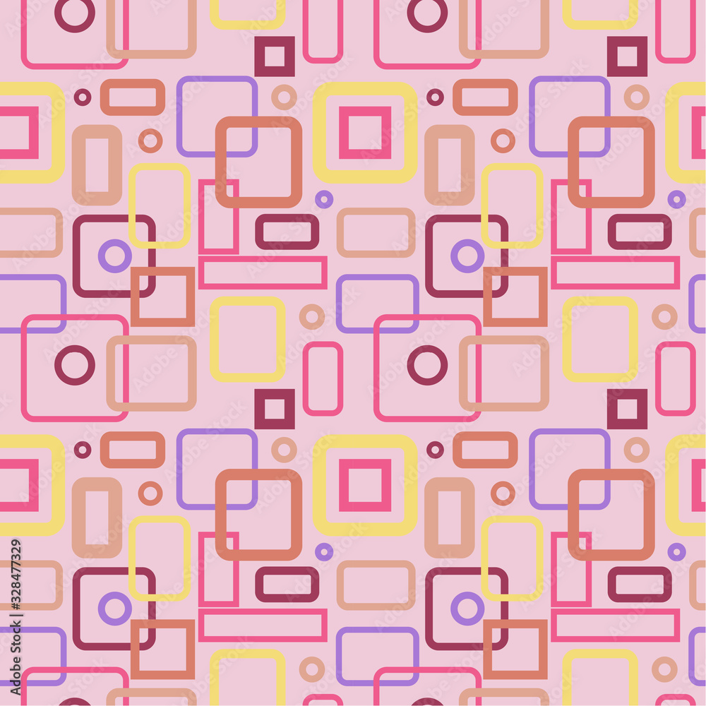 Seamless pattern: multi-colored contour squares on a pink background. Abstract geometric pattern. vector. illustration Seamless pattern: multi-colored contour squares on a pink background. Abstract geometric pattern. vector. illustration