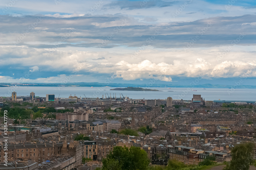 Panorama of Edinburgh, with the sea in the background. Concept: Scottish panoramas