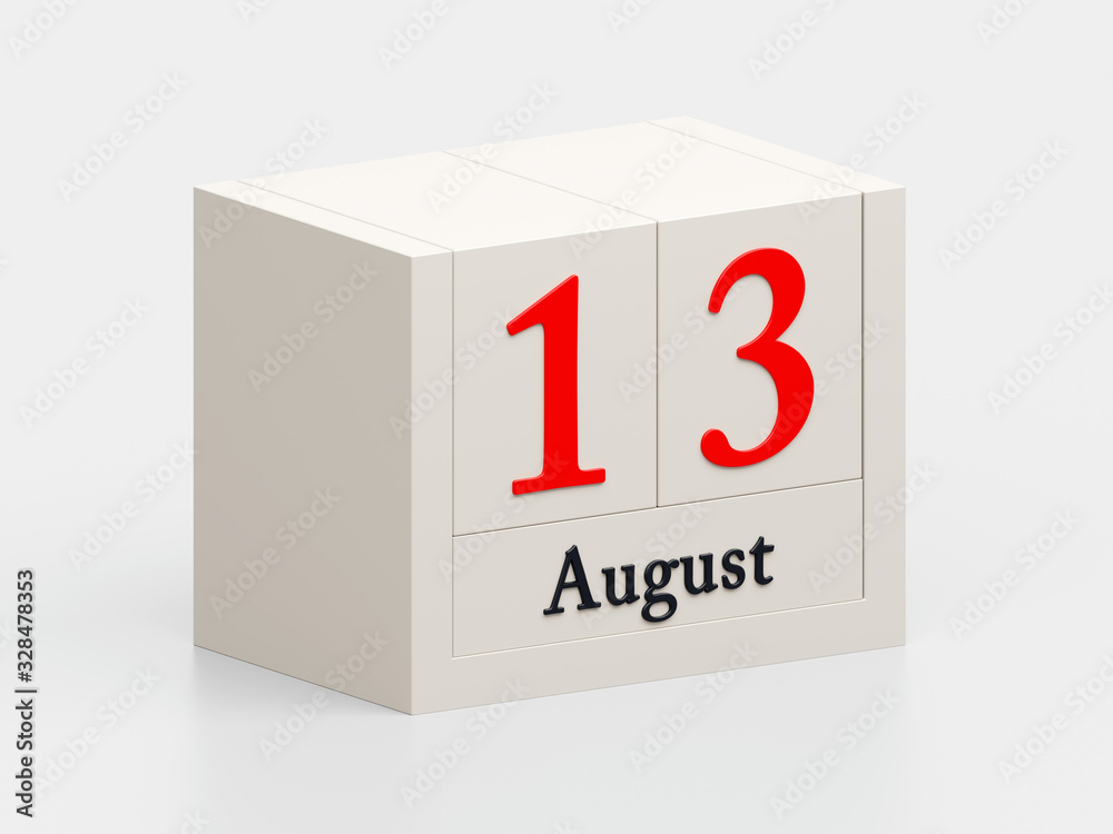 August 13 white cube calendar 3D render August 13 white cube calendar 3D render
