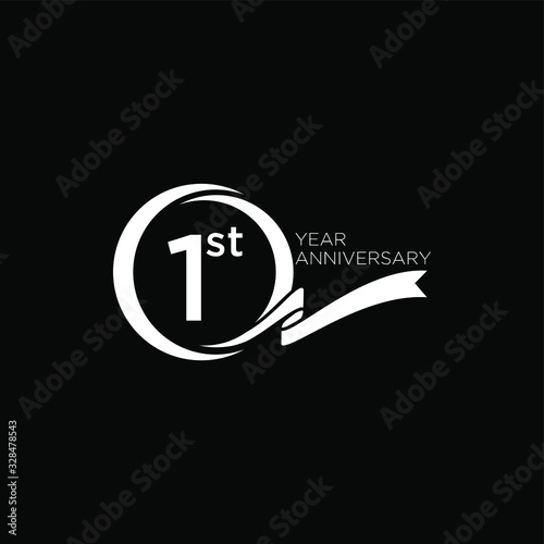 black anniversary letter logo icon design with ribbon banner with dark background