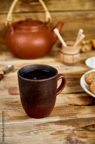 Afternoon tea, Tea Ceremony, Teapot Honey Cups of tea with cookies