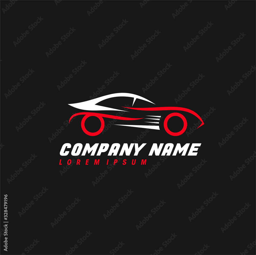 Automotive car logo design with concept sports vehicle icon silhouette on black background. Vector illustration.