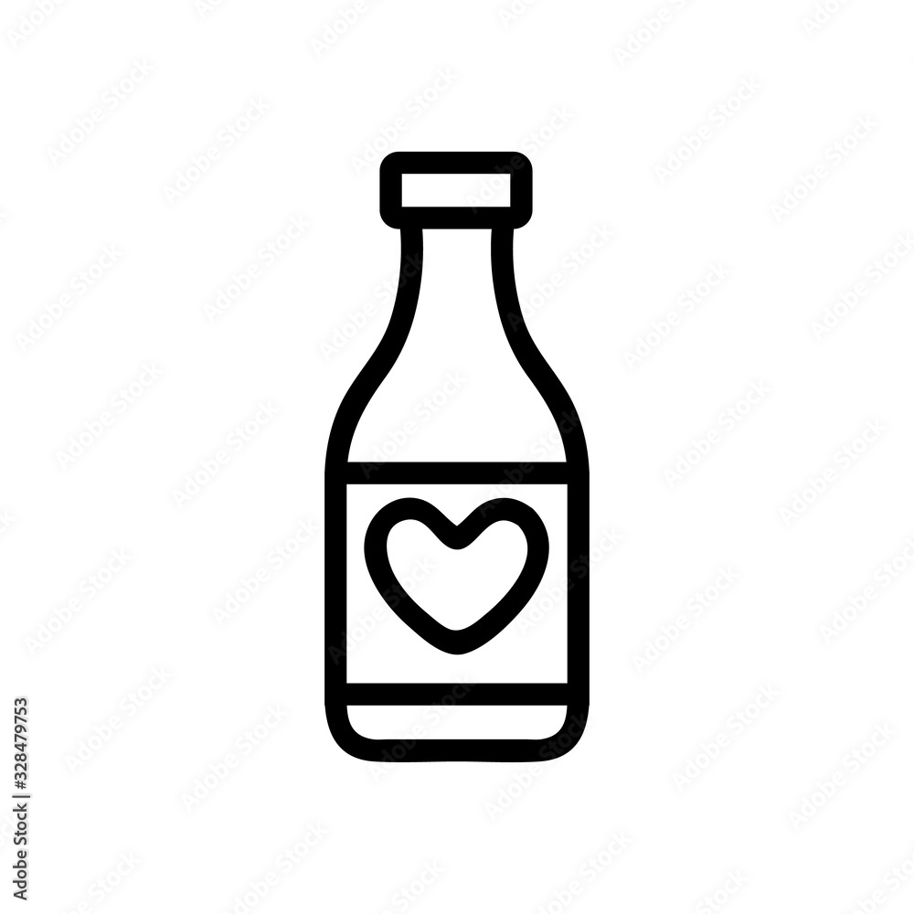 bottle and heart icon vector. Thin line sign. Isolated contour symbol illustration bottle and heart icon vector. Thin line sign. Isolated contour symbol illustration