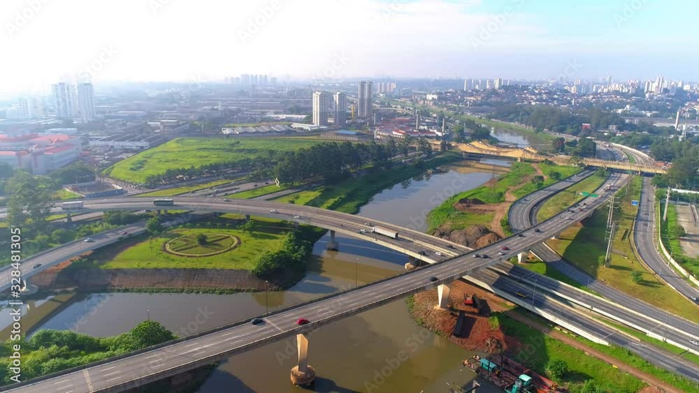Aerial view to Cebolao, the viaduct that conect many regions in Sao Paulo, Brazil