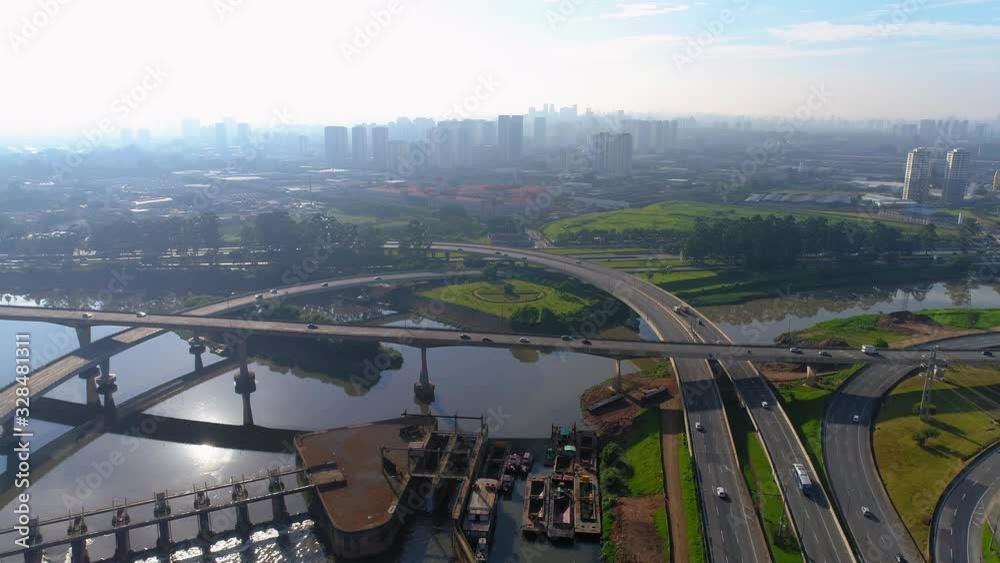 Aerial view to Cebolao, the viaduct that conect many regions in Sao Paulo, Brazil