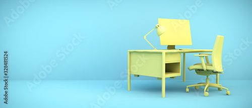 yellow desktop on blue background