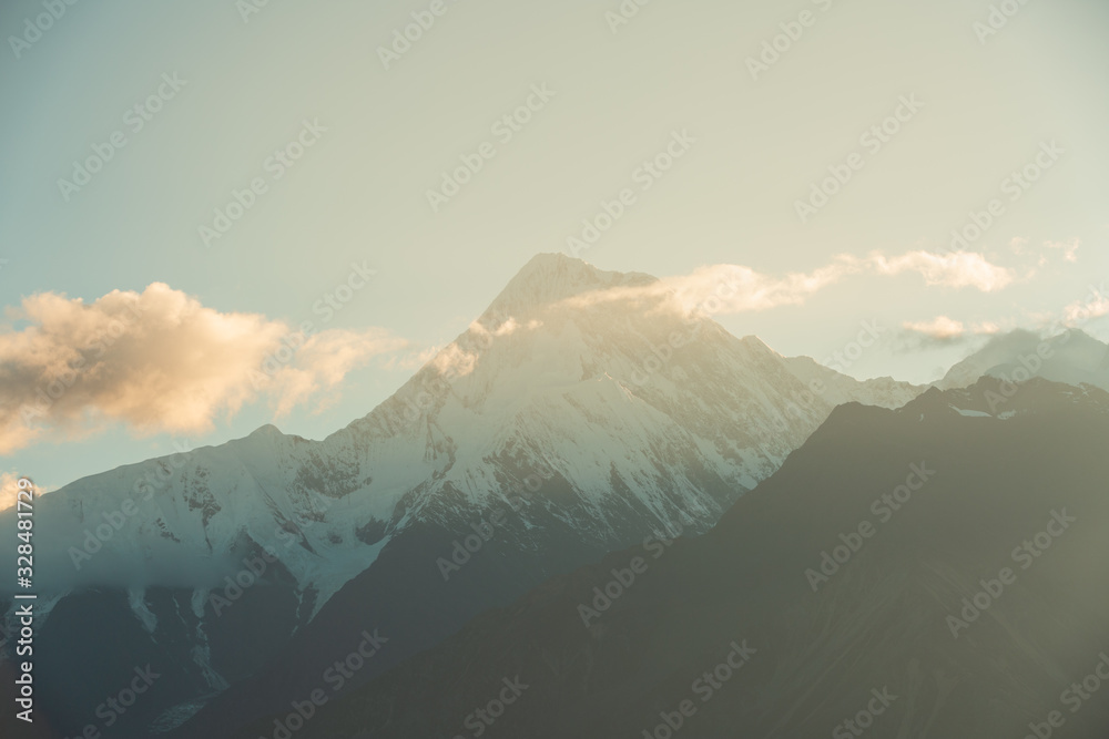 Majestic China Snow Mountain.Stunning Chinese natural landscape.Mountainous landscape. 