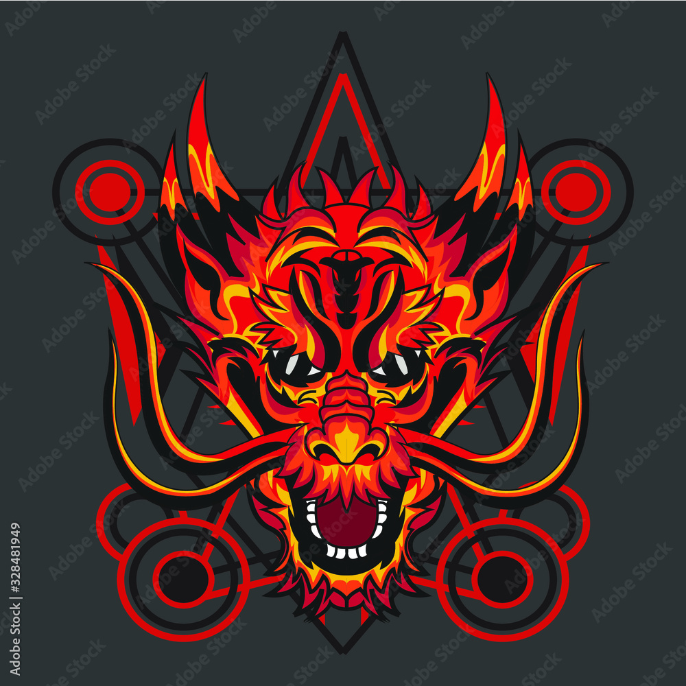 red dragon with geometry, design for apparel, background, walpapaer, etc.
