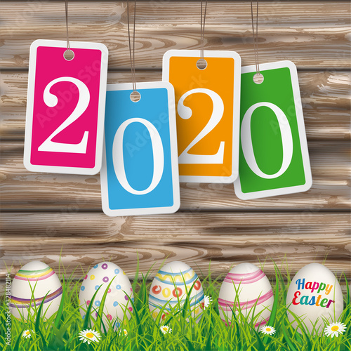 Easter Eggs Grass Worn Wood Price Stickers 2020