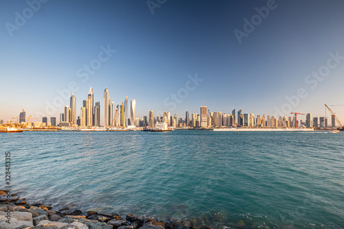 Dubai Marina skyline panorama view from Palm Jumeirah