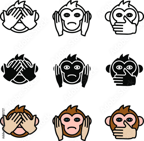 See no Evil, Hear no Evil, Speak no Evil. Vector illustration
