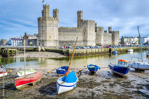 Caernarfon Castle North Wales on the banks of the river Selont is a World Heritage site.  photo