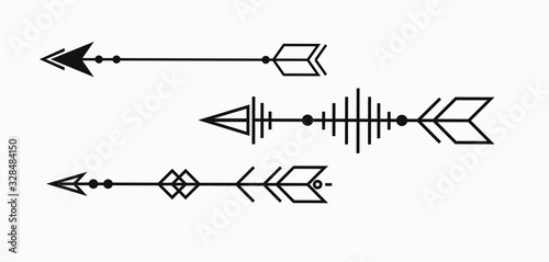 Set of three abstract geometric symbols. Sacred geometry sign with geometric shapes. Isolated on white background. Black linear shapes. Linear logo, spiritual design. Vector elements.