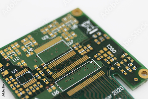 Multiplied printed circuit boards PCB isolated on the white background. PCB assembly.