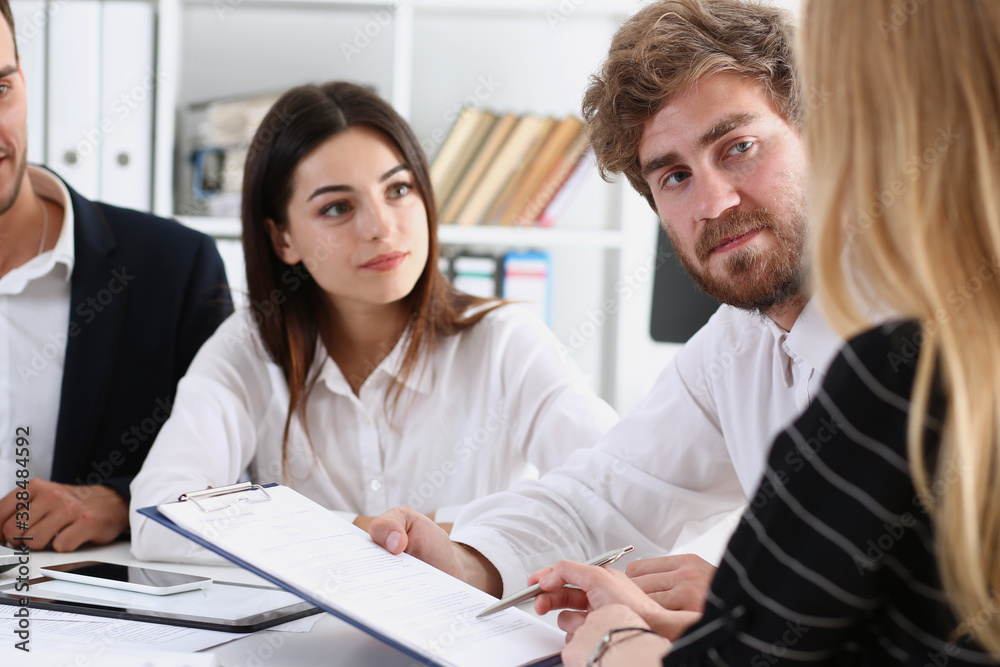 Group of people deliberate on white board problem in office closeup. Graph consult idea participate creative talk review situation job document explain council train successful decision concept Group of people deliberate on white board problem in office closeup. Graph consult idea participate creative talk review situation job document explain council train successful decision concept
