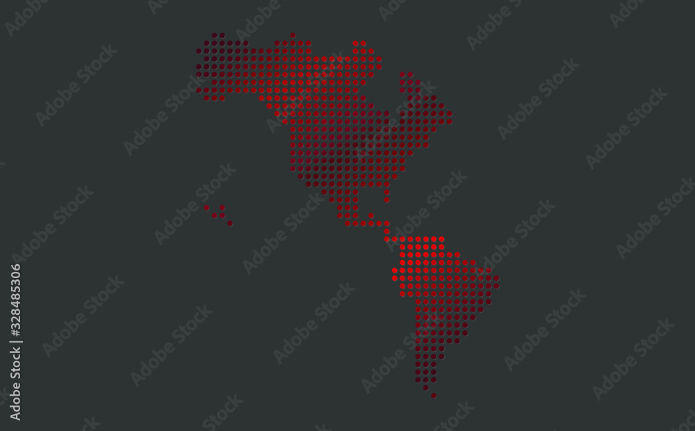 American continent blank map vector . continent of america digital map template . black America map . Colorful map of Continent of America . sphere dots globe surface