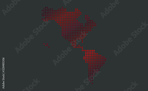 American continent blank map vector . continent of america digital map template . black America map . Colorful map of Continent of America . sphere dots globe surface