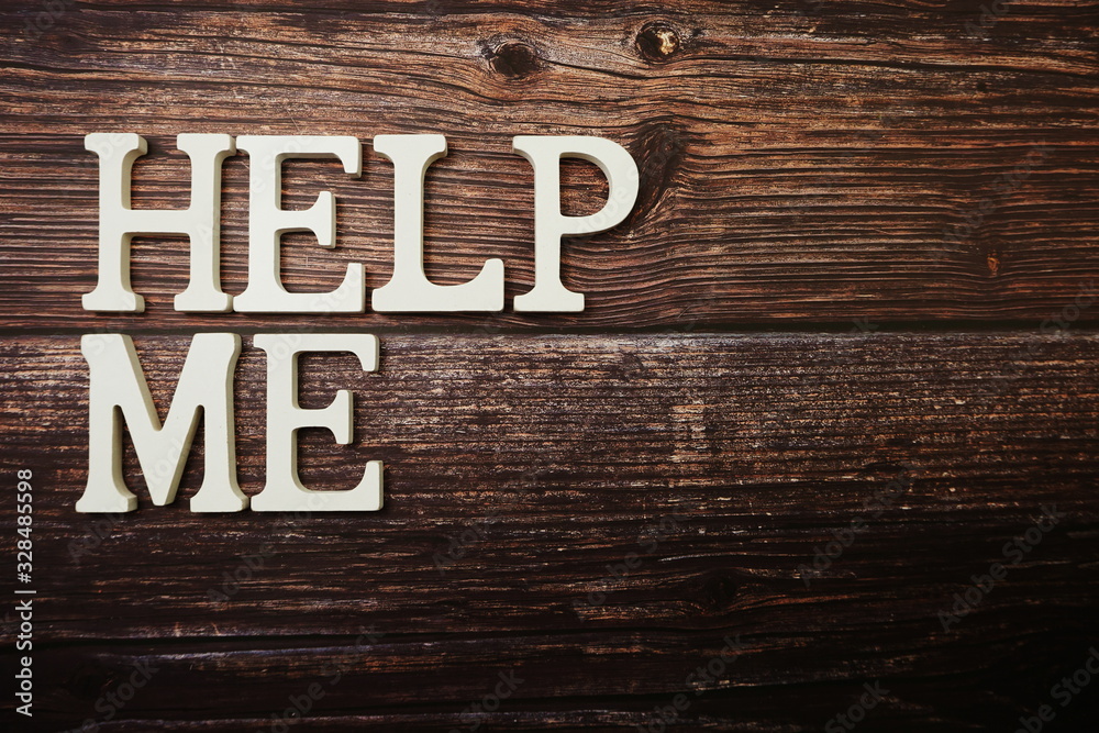 Help Me with space copy on wooden background Help Me with space copy on wooden background