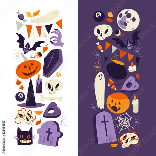 Halloween cartoon illustration, clip art icons for stickers