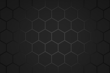 Abstract hexagon pattern on dark background with futuristic concept. Backdrops surface and black material template. 3D rendering.