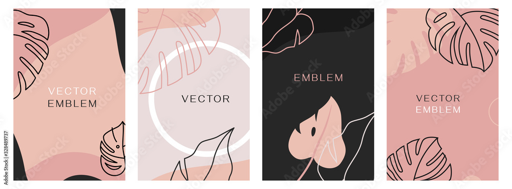 Vector set of abstract creative backgrounds in minimal trendy style with copy space for text - design templates for social media stories - simple, stylish and minimal wallpaper designs  - obrazy, fototapety, plakaty 