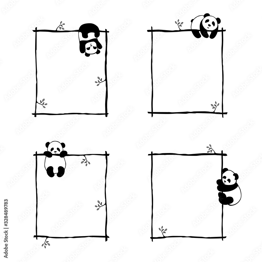 Set of little cute panda vector cards, planer, printable, templates ...
