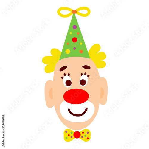Cartoon doodle emotional clown head with hat, vector illustration.