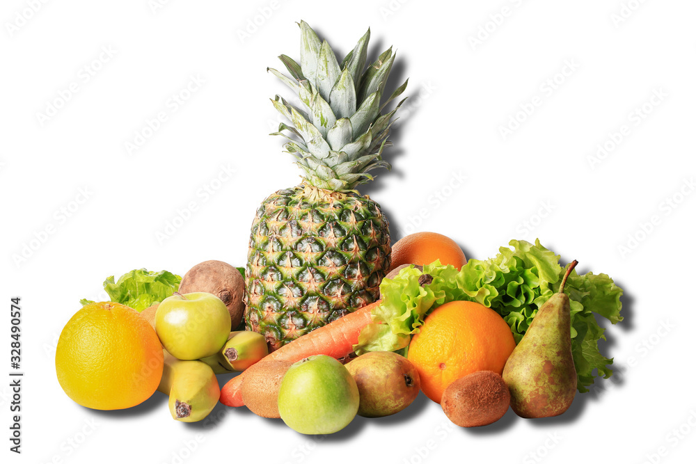 Still life of fruit Isolated on a white background. Side view. Close-up.