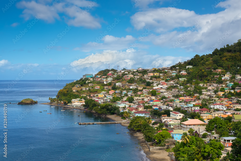 Townscape of the Barrouallie on the hills in Saint Vincent, Saint Vincent and the Grenadines