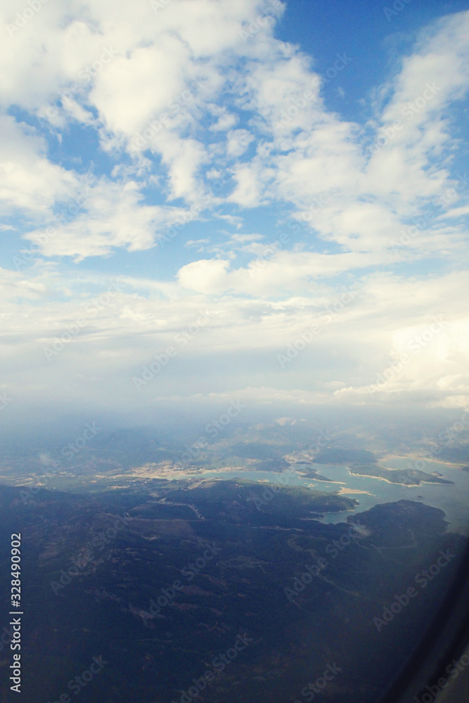 interesting views from the airplane window on a warm summer day interesting views from the airplane window on a warm summer day