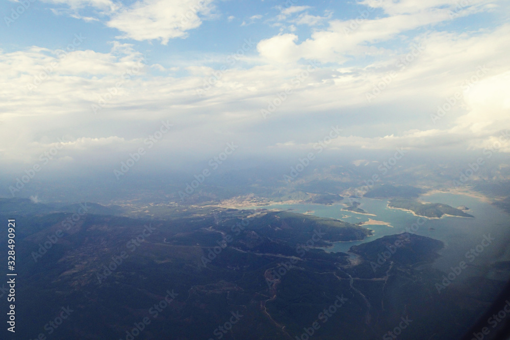 interesting views from the airplane window on a warm summer day interesting views from the airplane window on a warm summer day