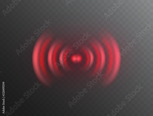 Alarm sign isolated on transparent background. Vector pain wave icon. Red 3d fire evacuation siren or sound alert safety system..