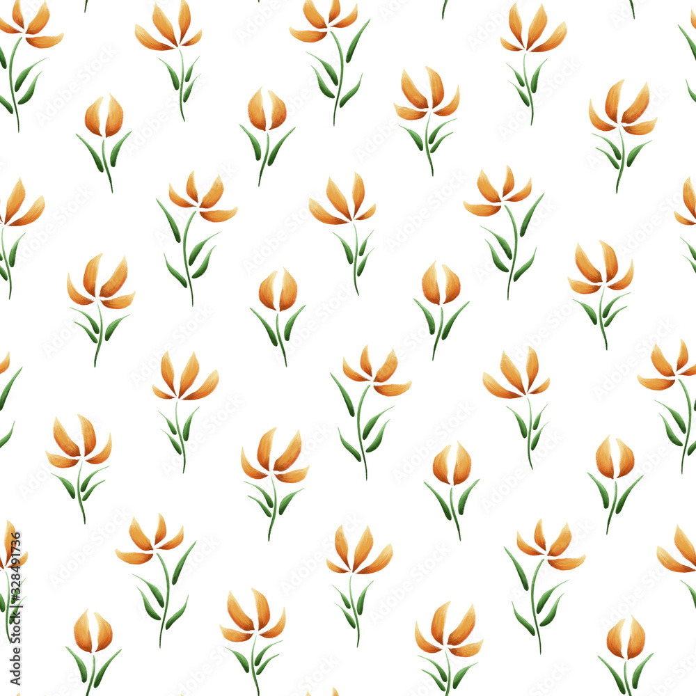 Yellow gouache spring floral pattern 