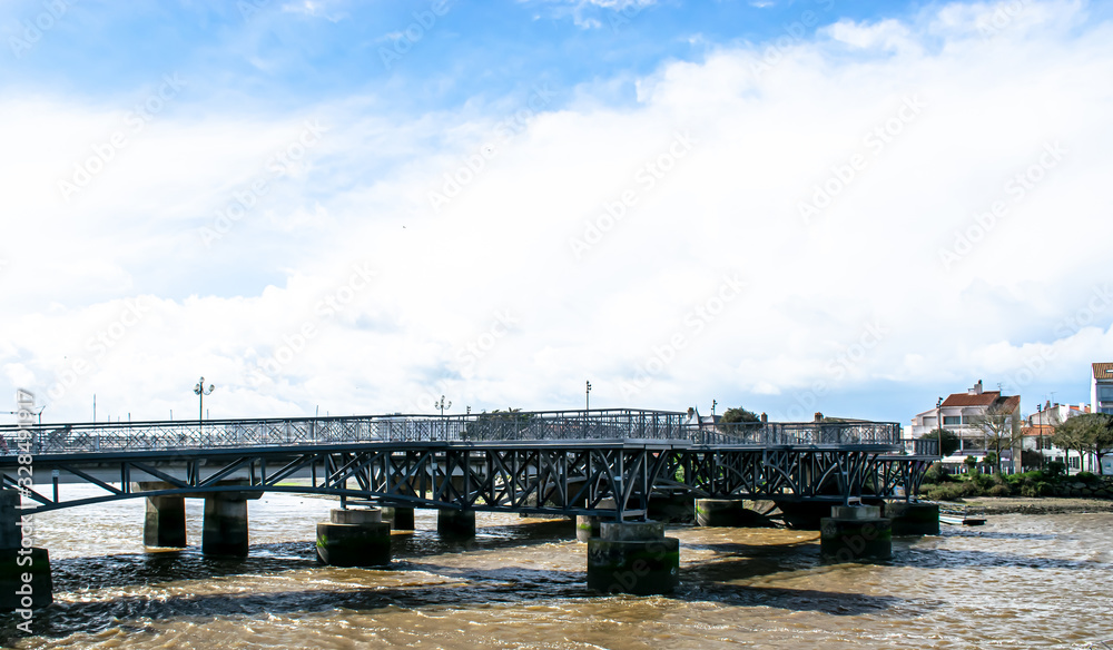 Vendée, France-March 2, 2020: the André Benéteau Footbridge has been revamped after the works, Saint Gilles Croix de Vie.