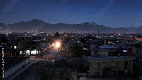 Kabul city downtown in the the late twilight light