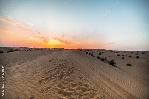 sunset in the desert of Dubai  united arab emirates