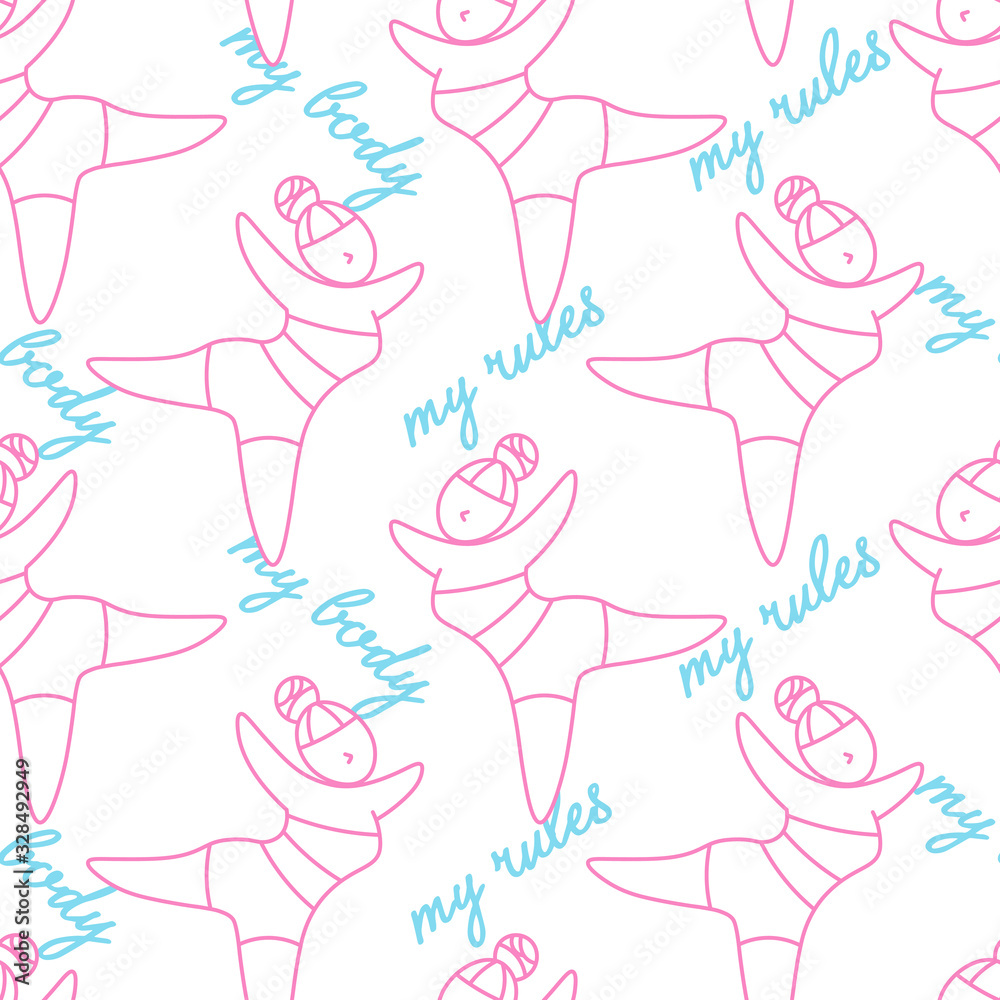 my body my rules seamless pattern with women bodies silhouettes on white background, editable vector illustration for decoration, fabric, textile, banner, print