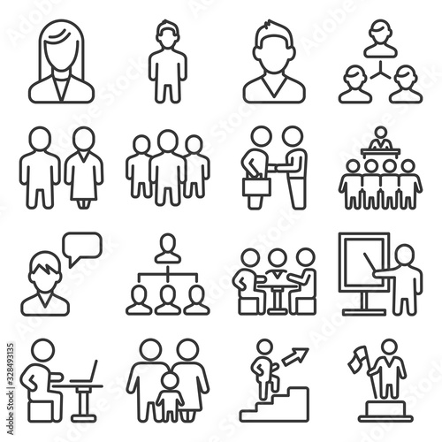 Management and Business Persons Icons Set. Line Style Vector