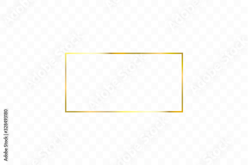 Gold shiny glowing vintage frame isolated on transparent background. Golden luxury realistic rectangle border. Vector illustration