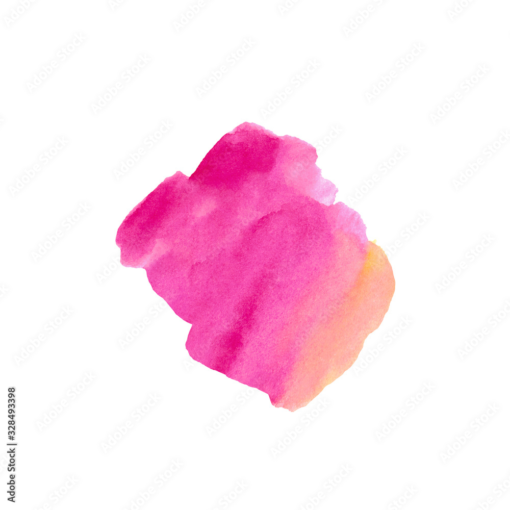 Watercolor abstraction with pink, peach, yellow. Gradient with spots, transition and splash.